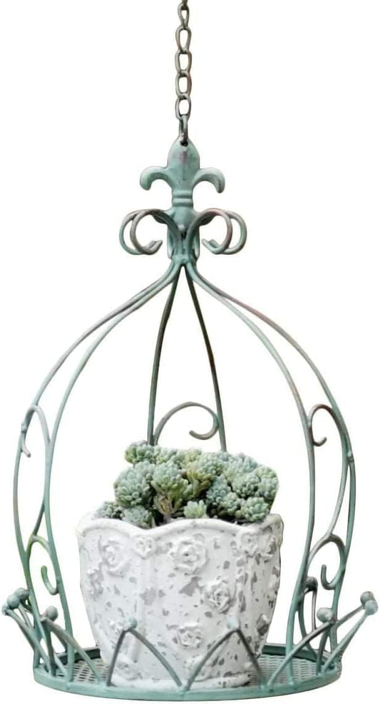 Metal Hanging Planter Basket,Vintage Iron 14 inch Hanging Baskets for Plants Outdoor Indoor, Balcony Flowerpot with Chain,No Plants Included (Green)