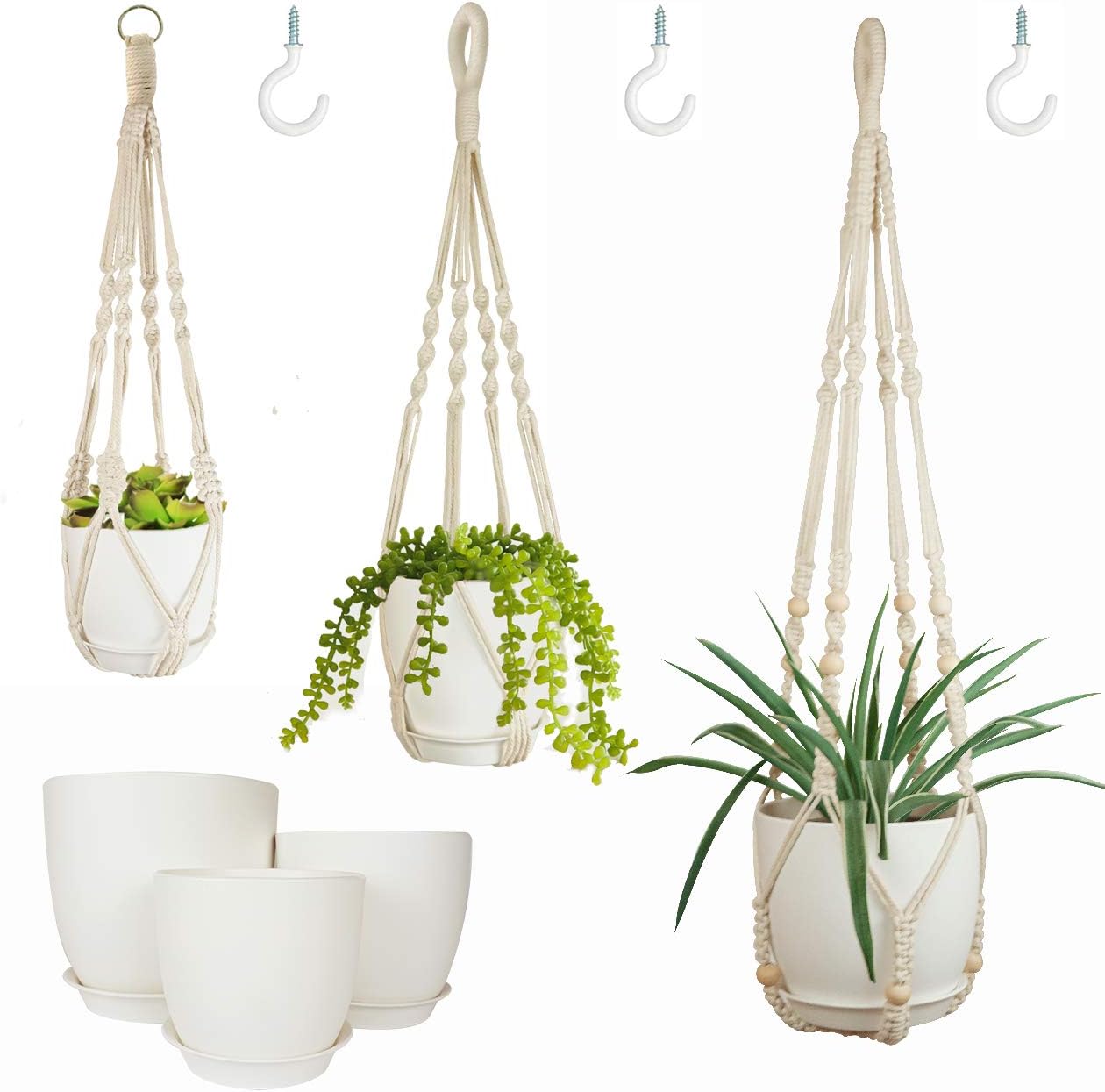 Hanging Planters with Macrame Plant Hangers for Indoor Outdoor Plants 3 Set Self Watering Pots Hanging Baskets Flower Pot Holders 3 Different Size