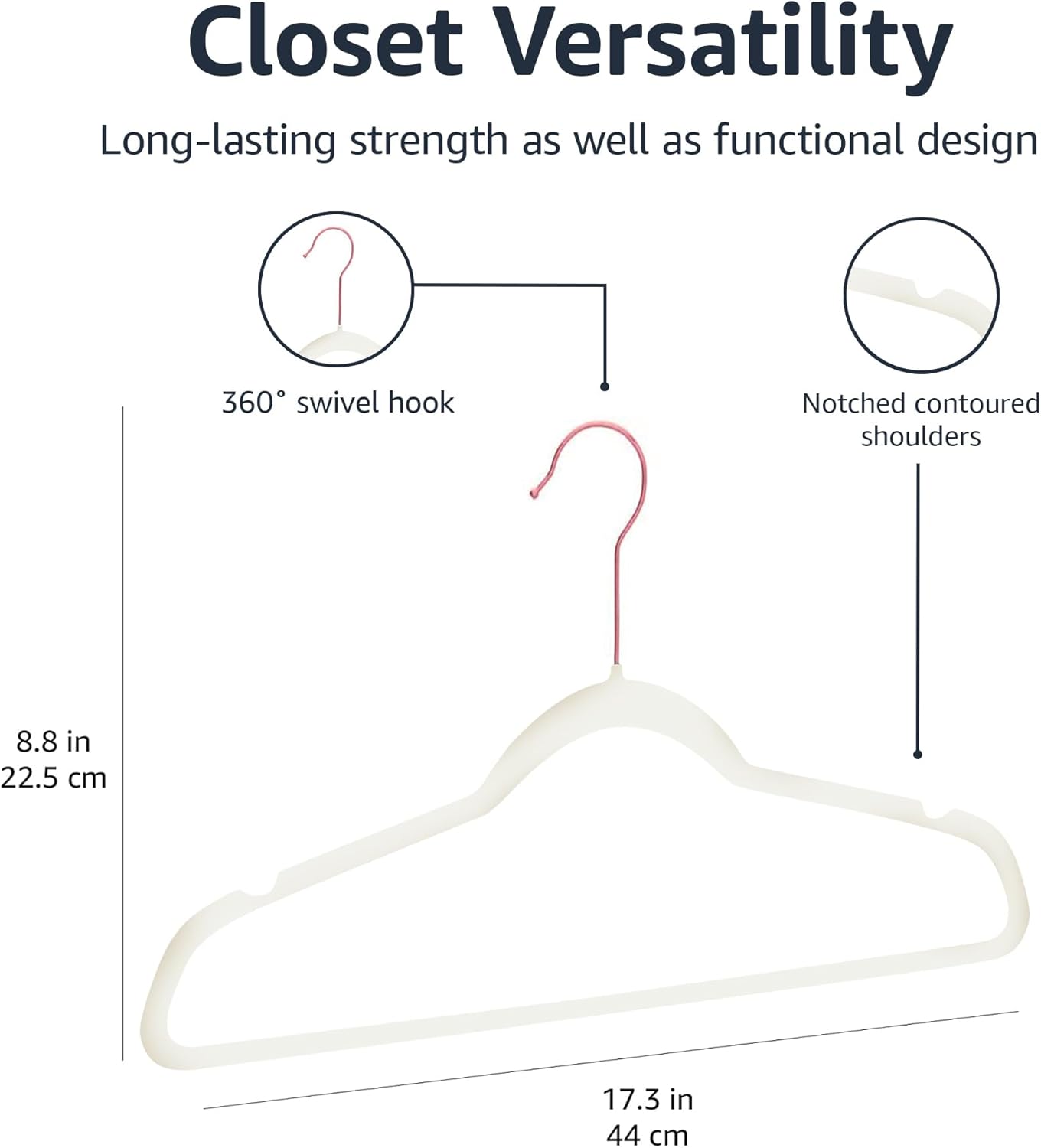 Amazon Basics Slim, Velvet, Non-Slip Suit Clothes Hangers, Ivory/Rose Gold - Pack of 100