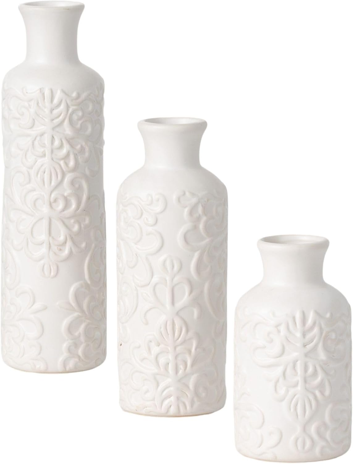 Sullivans White Ceramic Vase Set, Farmhouse Decor, Home Decorative Vase, Vases For Your Kitchen, Bedroom, Office, Living Room, Bathroom, & Shelf Centerpiece Table Decorations (CM2333)