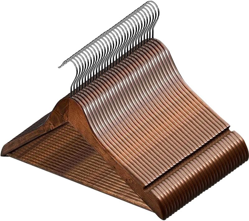 20 Pack Wooden Hangers with Clips High-Grade Wooden Suit Hangers Skirt Hangers with Clips S Wood Hanger with Durable Metal Clips for Blouse, Dress, Coat, Jacket (Natural,20)