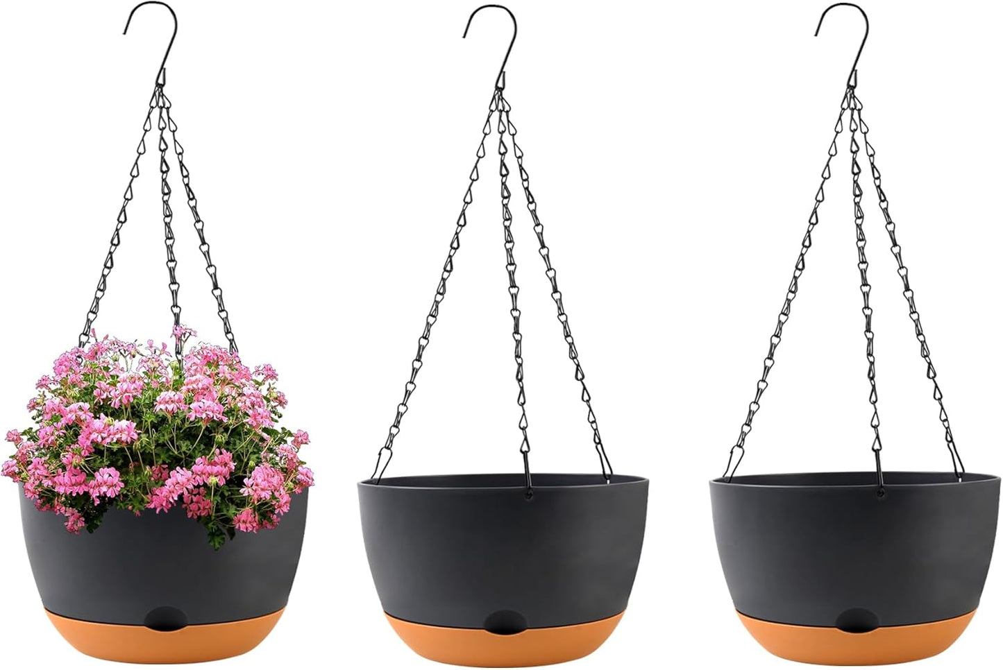 4 Pack Hanging Planter for Plants Indoor,8 Inch Plant Pot Outdoor Plastic Hanging Baskets with Drainage Holes and Chain for Garden Porch Plants(White+Black+Green+Beige)