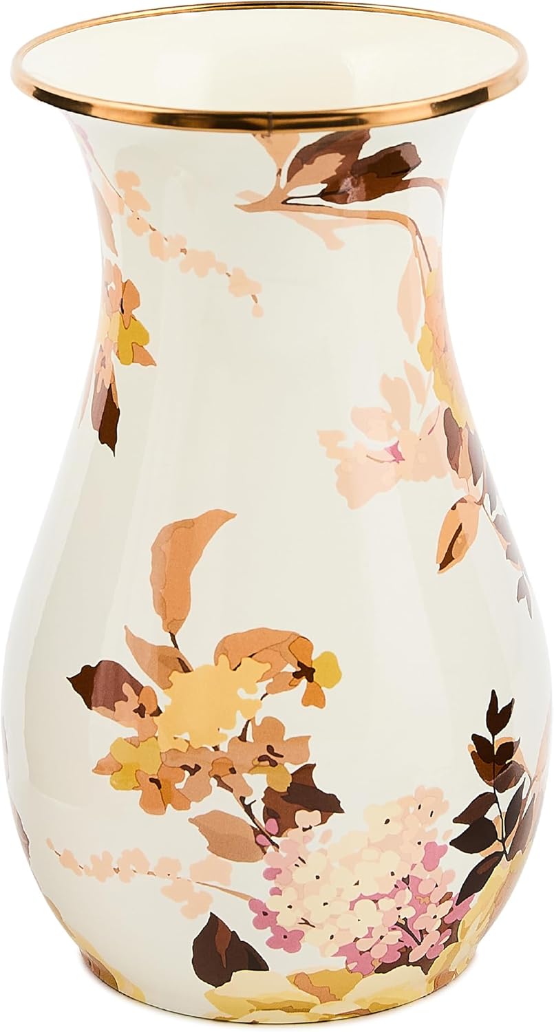 MACKENZIE-CHILDS Tall Enamel Vase, Unique Flower Vase, Decorative Table Decor for Living Room, Black-and-White Courtly Check