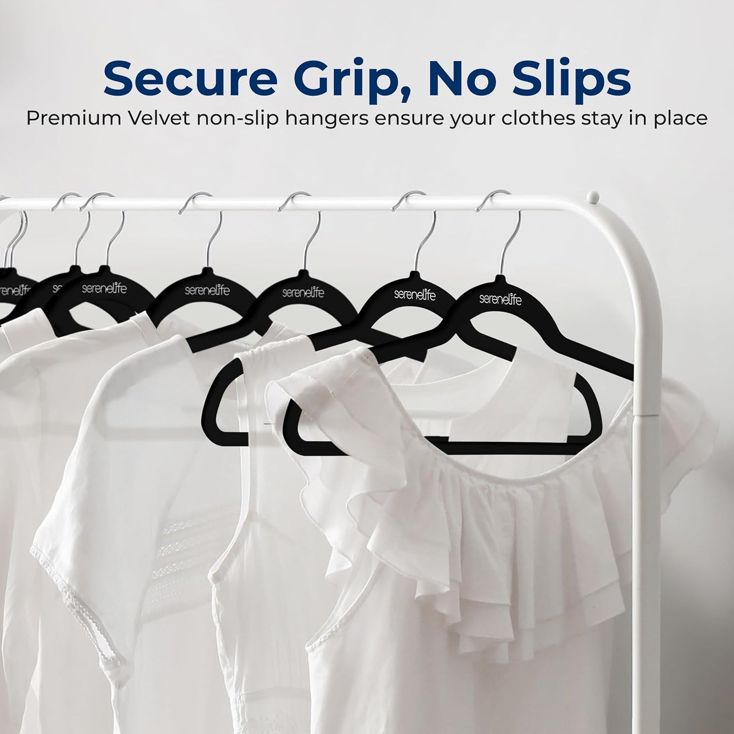 SereneLife Velvet Hangers 100 Pack Black – Slim Non-Slip Clothes Hangers with Chrome 360° Swivel Hook, Durable 10 lbs Capacity, Ultra-Thin Space Saving Hangers for Closet Organization