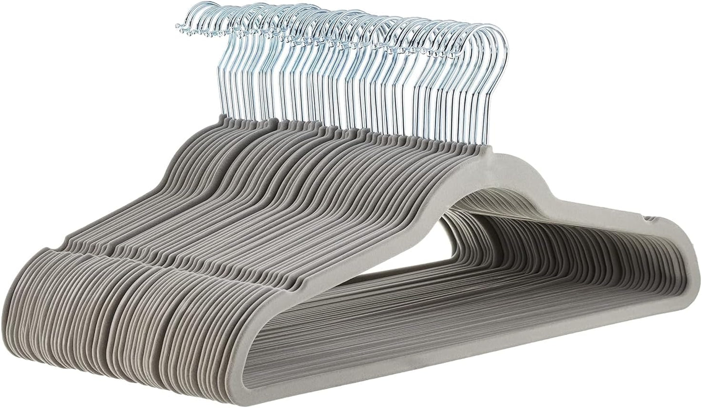 Amazon Basics Slim, Velvet, Non-Slip Suit Clothes Hangers, Ivory/Rose Gold - Pack of 100