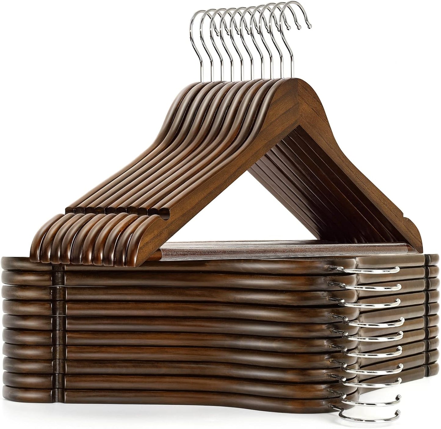 Amber Home 30 Pack Wooden Coat Hangers, Natural Wood Suit Hangers with Non Slip Pant Bar, Clothes Hangers for Shirts, Jackets, Dress, Pant (Natural, 30)