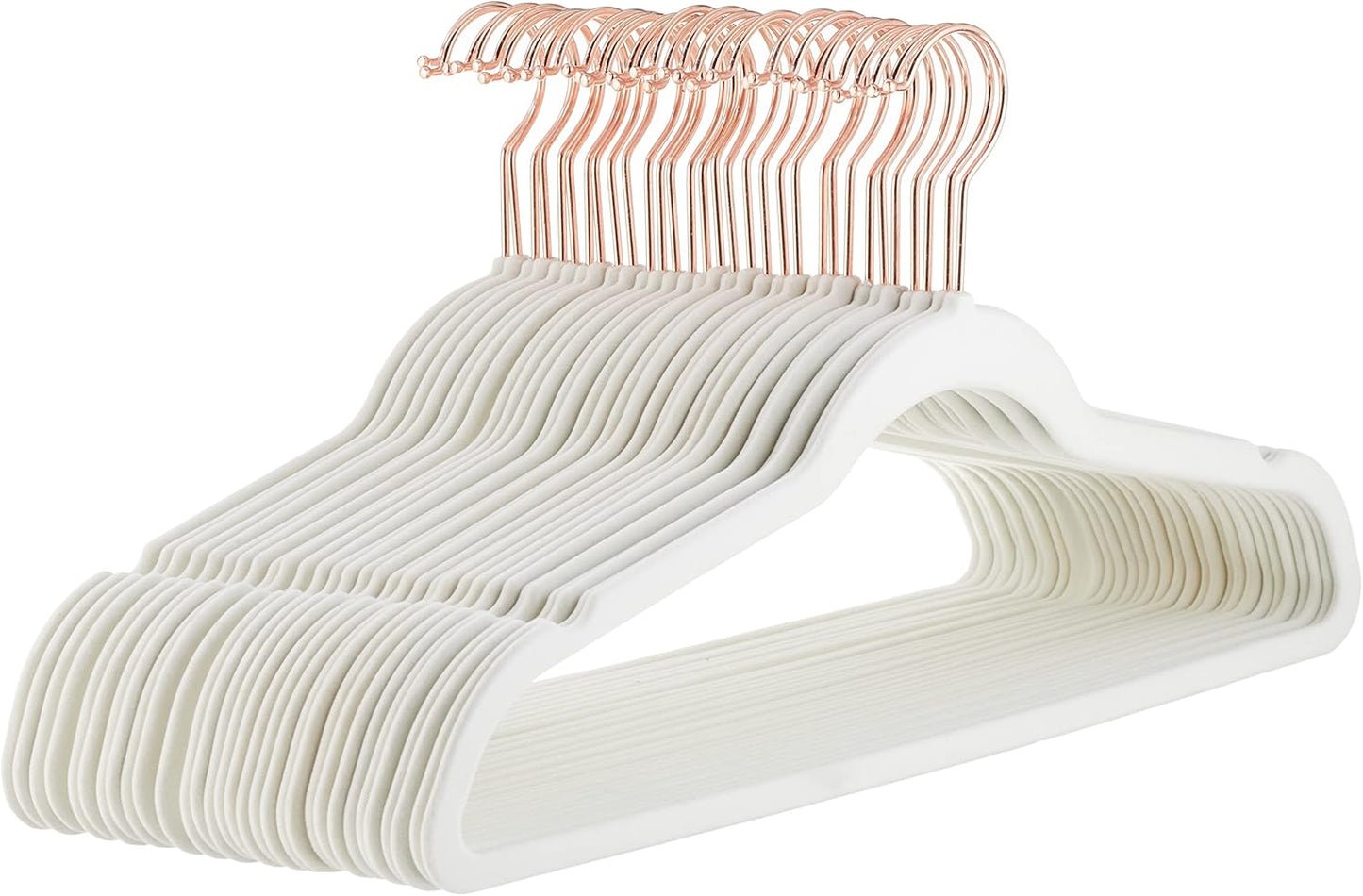 Amazon Basics Slim, Velvet, Non-Slip Suit Clothes Hangers, Ivory/Rose Gold - Pack of 100