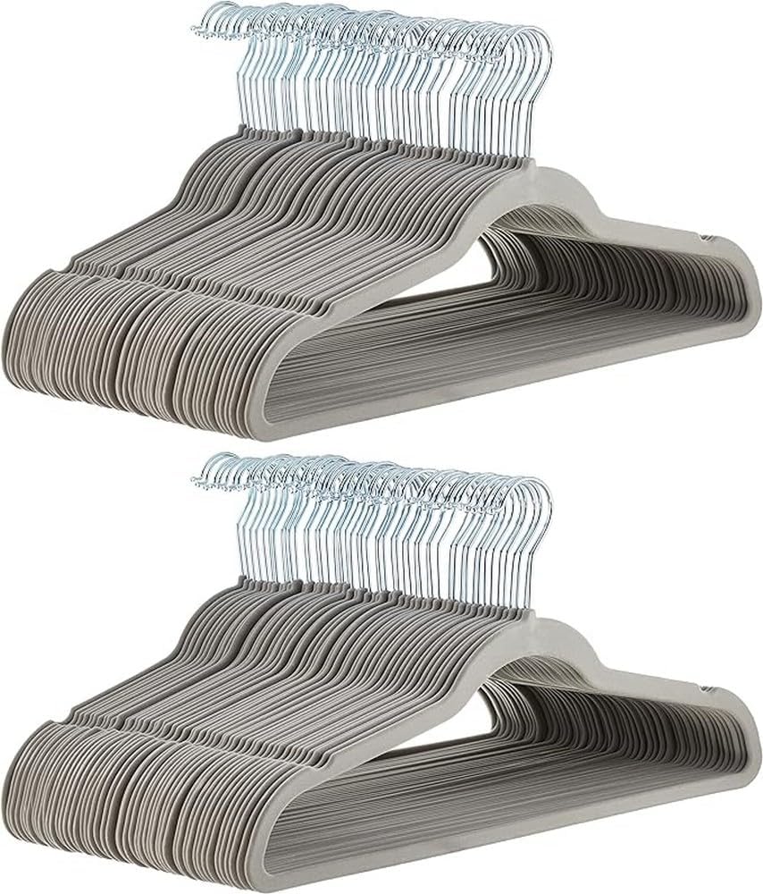 Amazon Basics Slim, Velvet, Non-Slip Suit Clothes Hangers, Ivory/Rose Gold - Pack of 100