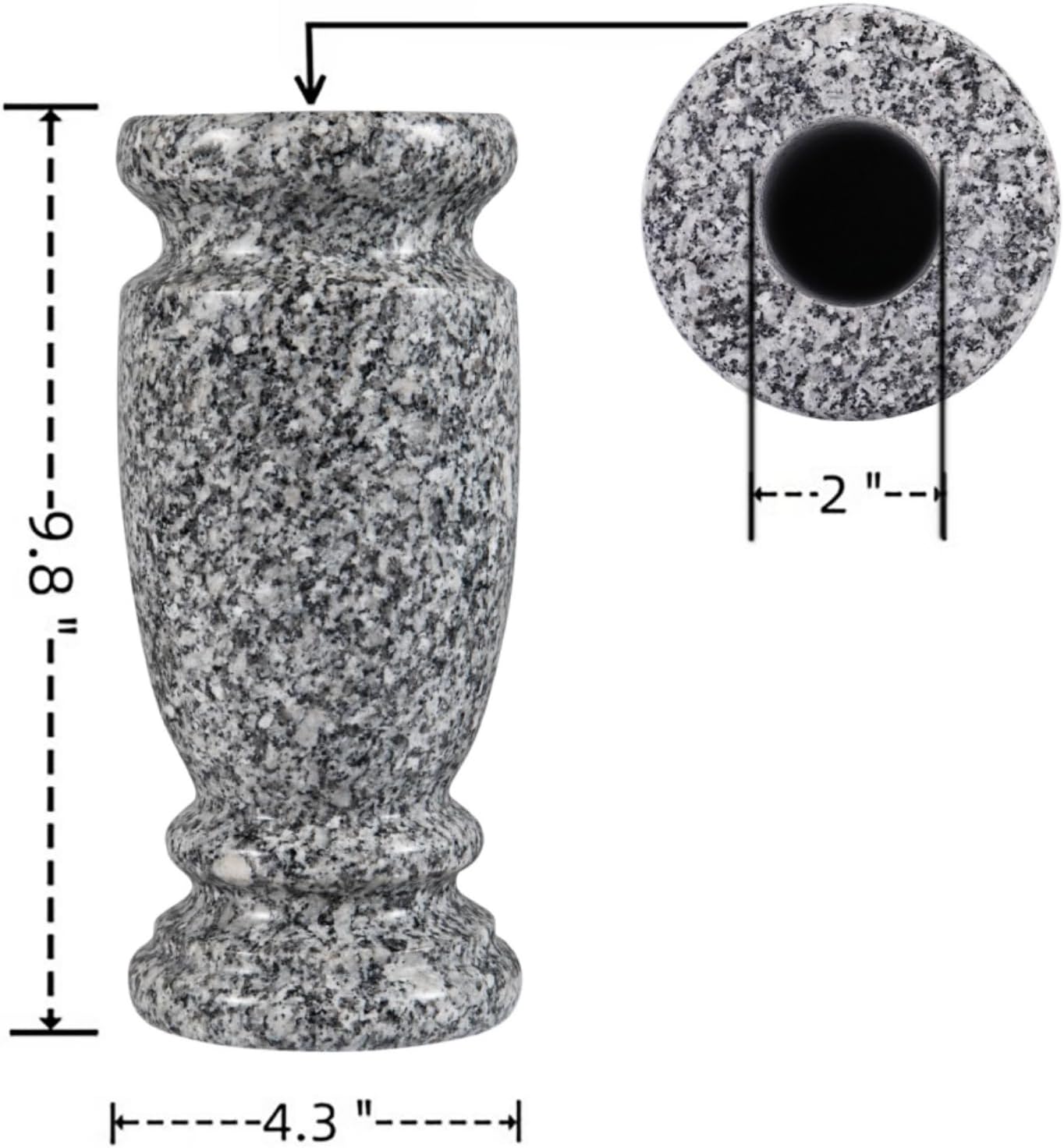 Granite Cemetery Vase for Grave Markers, Headstone Memorial Flower Holder