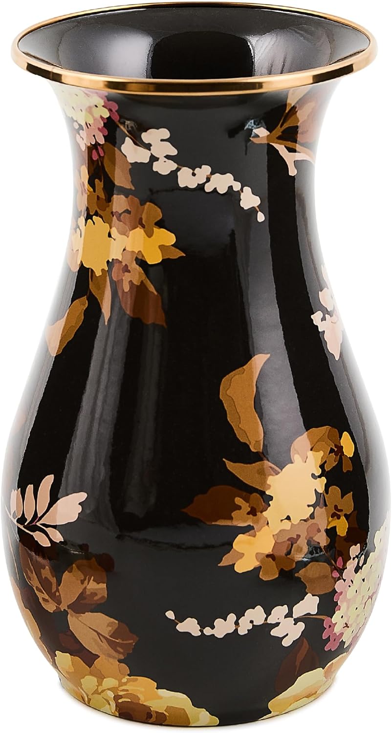 MACKENZIE-CHILDS Tall Enamel Vase, Unique Flower Vase, Decorative Table Decor for Living Room, Black-and-White Courtly Check