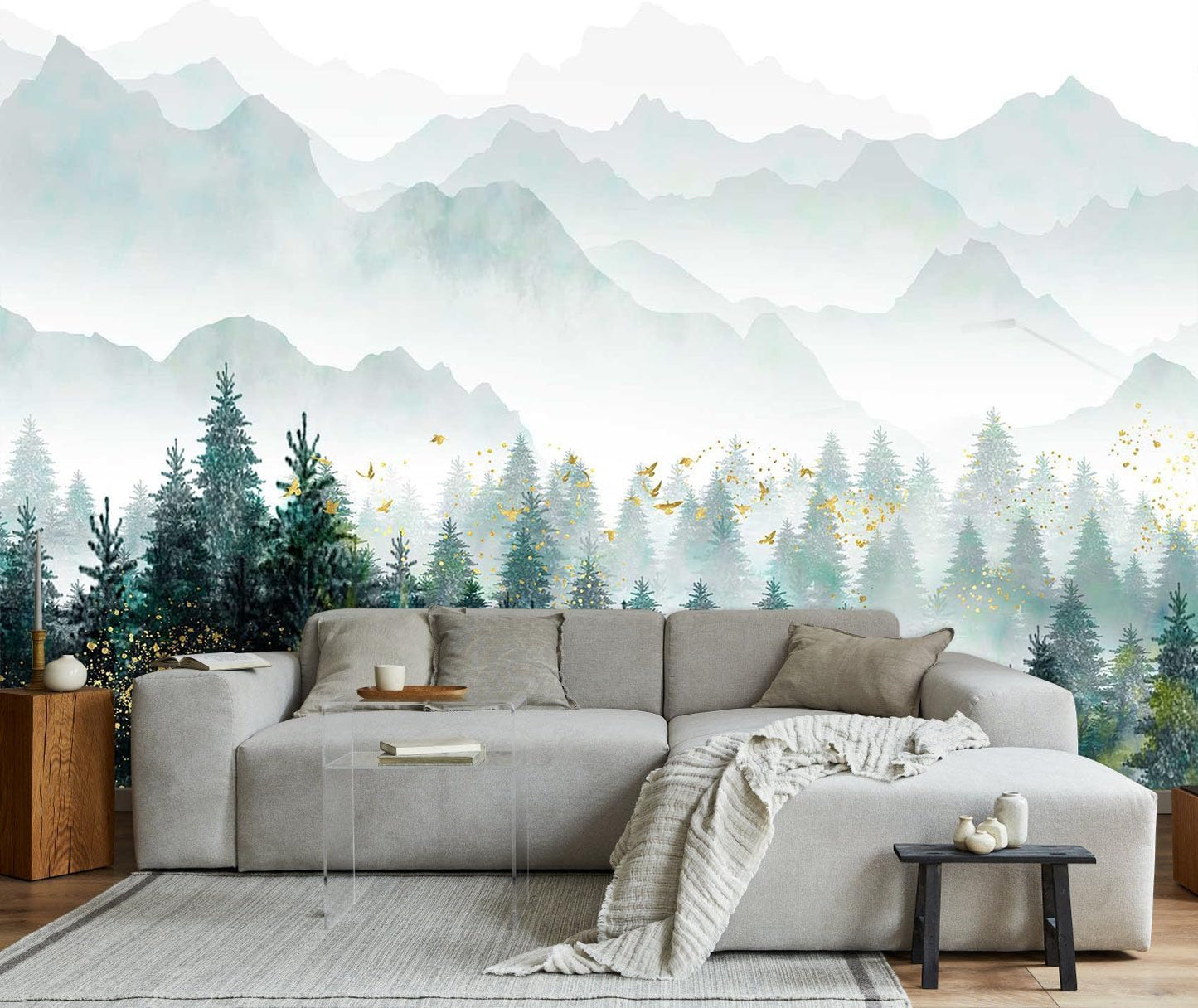 Hazy Forest Wall Mural, Abstract Nature Landscape Wallpaper, Background Wall Decoration Patterns(Non-self-Adhesive)