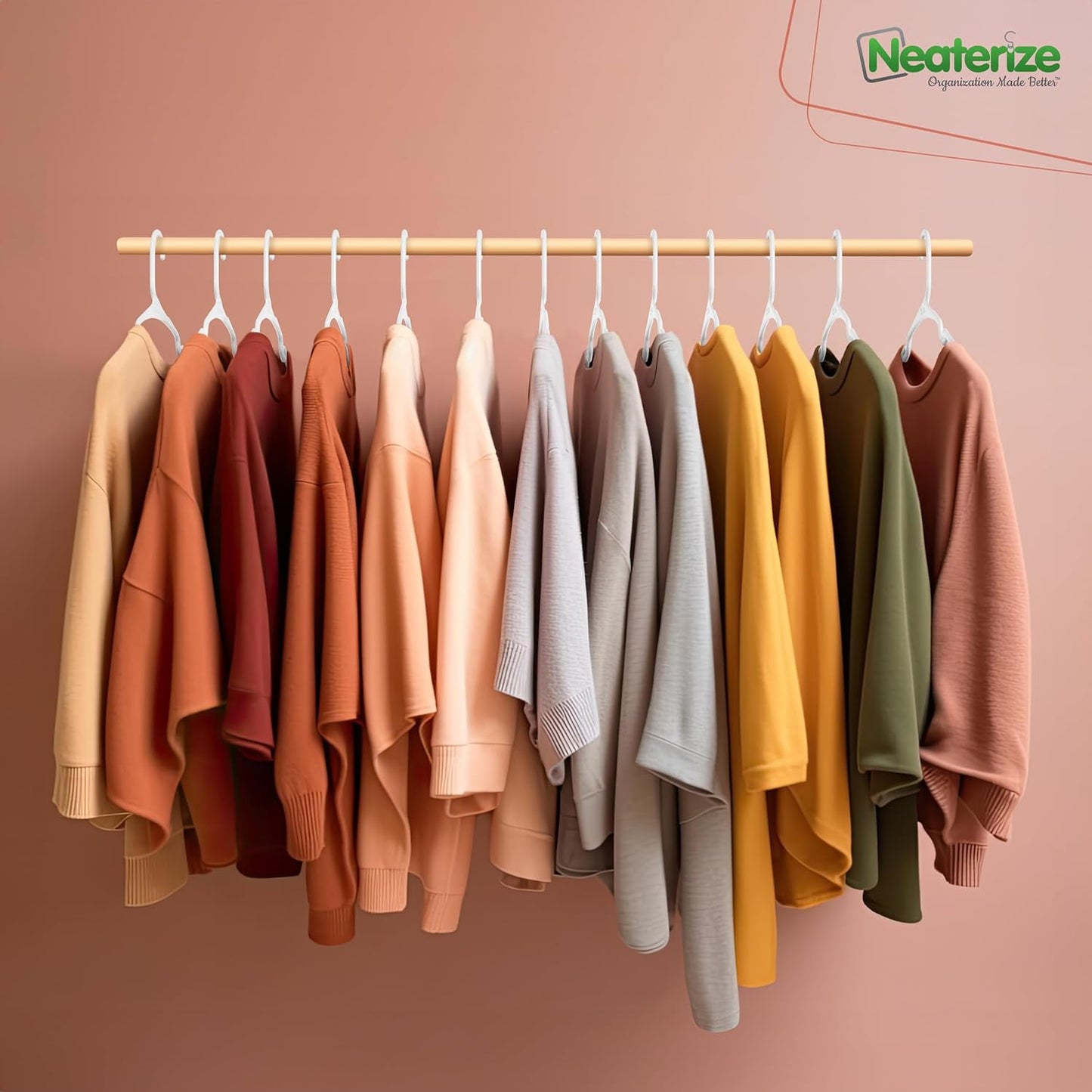 NEATERIZE Clothes Hangers Plastic 100 Pack For Adults - Plastic Hangers, The Perfect Coat Hanger and Space Saving Clothes Hangers for Closet, Percheros Ganchos para Colgar Ropa Hangars - White Hangers