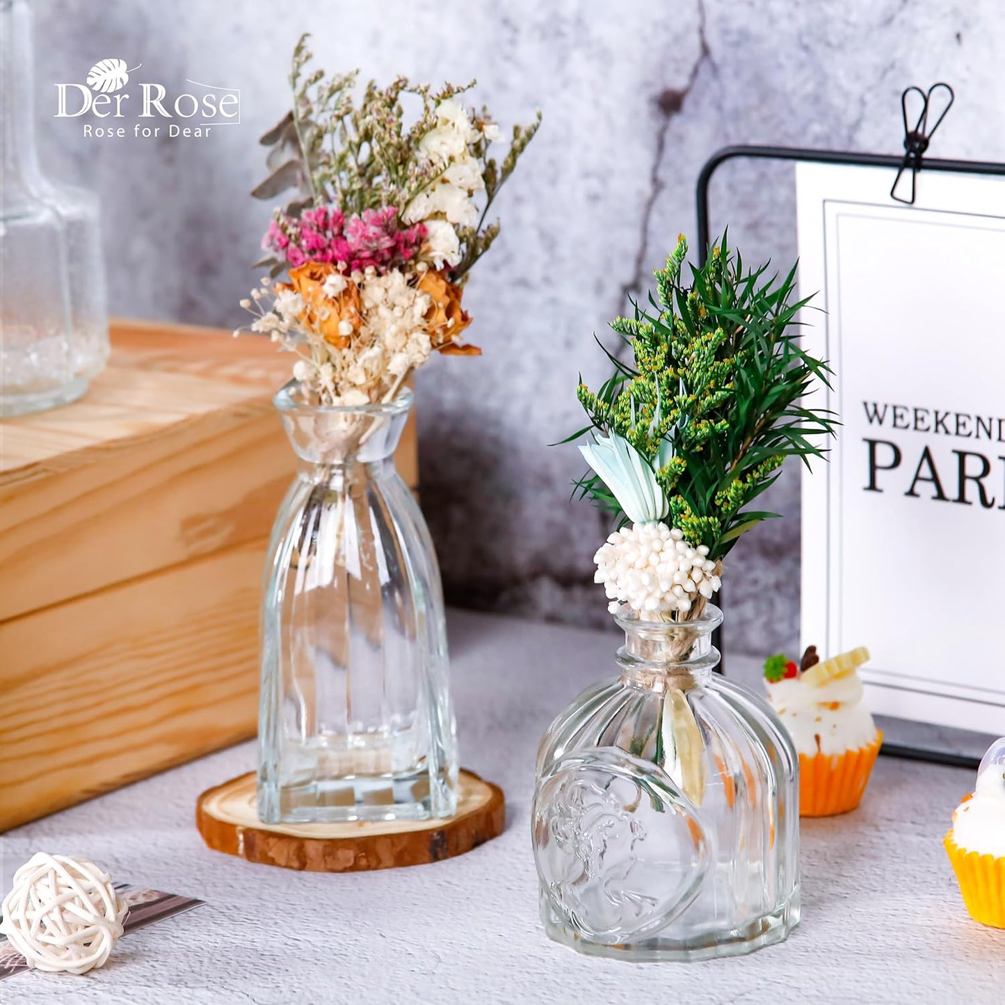 Der Rose Glass Bud Vases Set of 12, Small Bud Vases for Flowers, Rustic Wedding Centerpieces and Home Decor