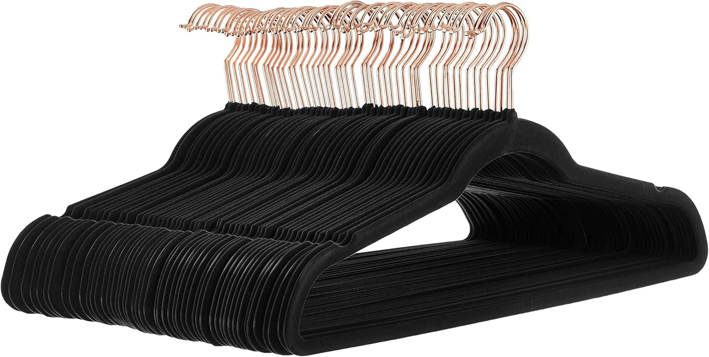 Amazon Basics Slim, Velvet, Non-Slip Suit Clothes Hangers, Ivory/Rose Gold - Pack of 100