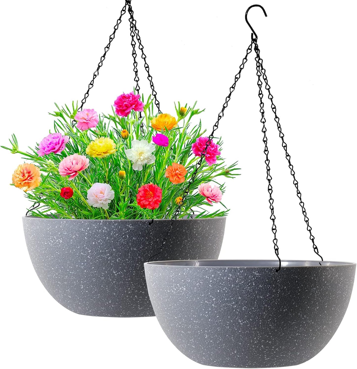 WOUSIWER 13 inch 2 Pack Large Hanging Planters for Indoor Outdoor Plants with Drainage Holes and Chain, Round Hanging Flower Pots for Garden Home Porch Decor, Myrtle Green