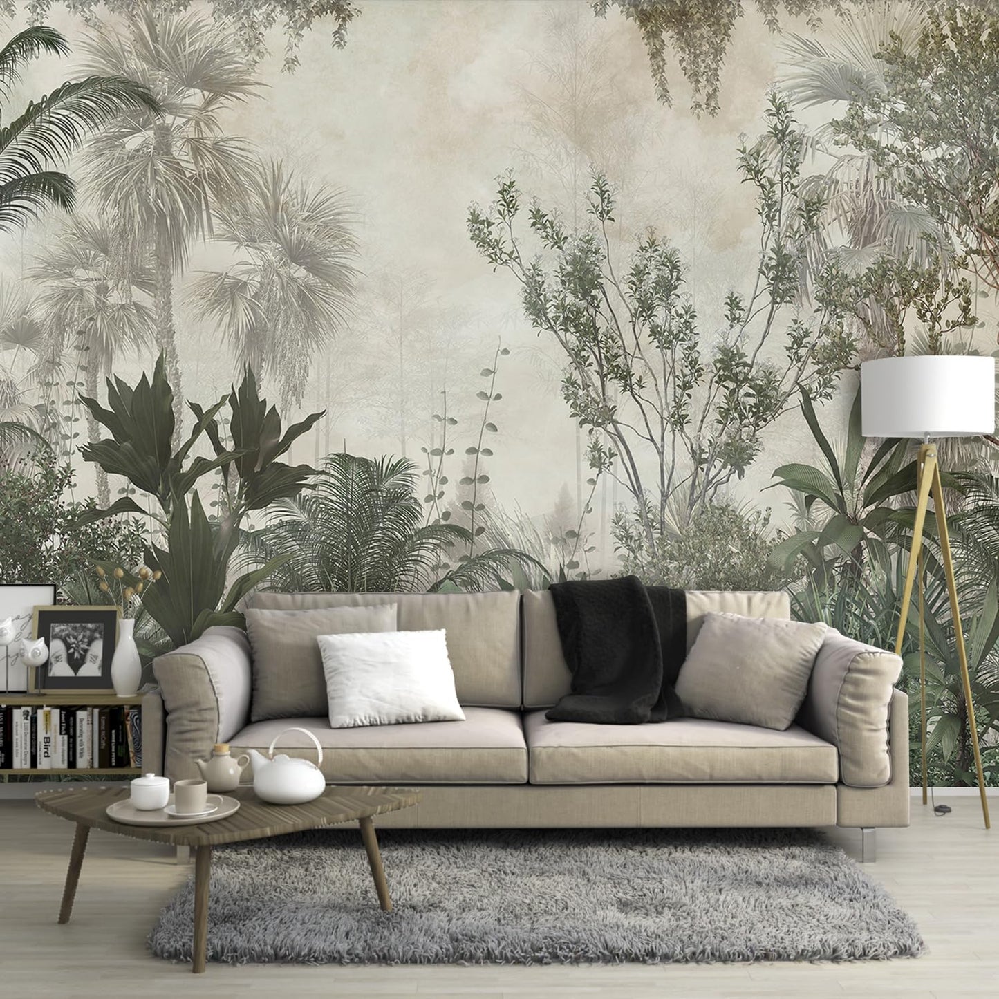 FWIEXA Black Peony Floral Wallpaper, Dark Purple Flower Wall Mural, Green Leaves Mural Wallpaper, Elegant Botanical Wallcovering for Living Room, Bedroom - 141"x96" (Not Peel n' Stick)