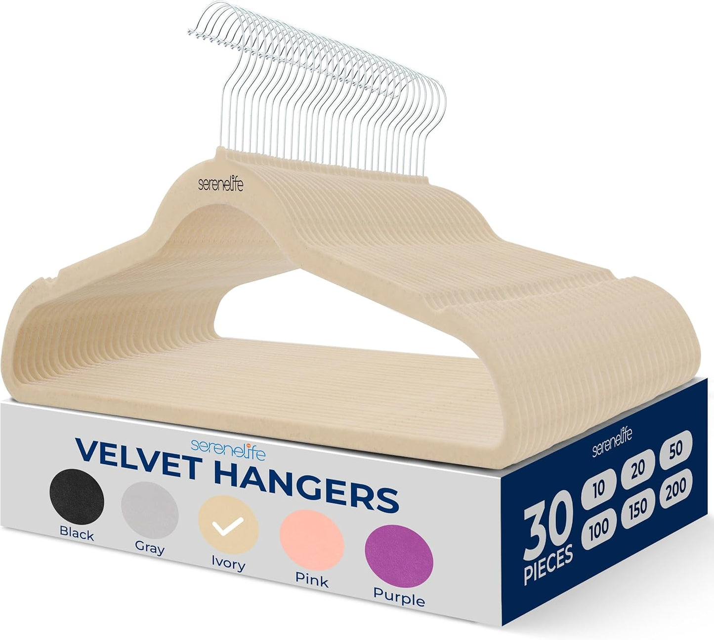 SereneLife Velvet Hangers 100 Pack Black – Slim Non-Slip Clothes Hangers with Chrome 360° Swivel Hook, Durable 10 lbs Capacity, Ultra-Thin Space Saving Hangers for Closet Organization