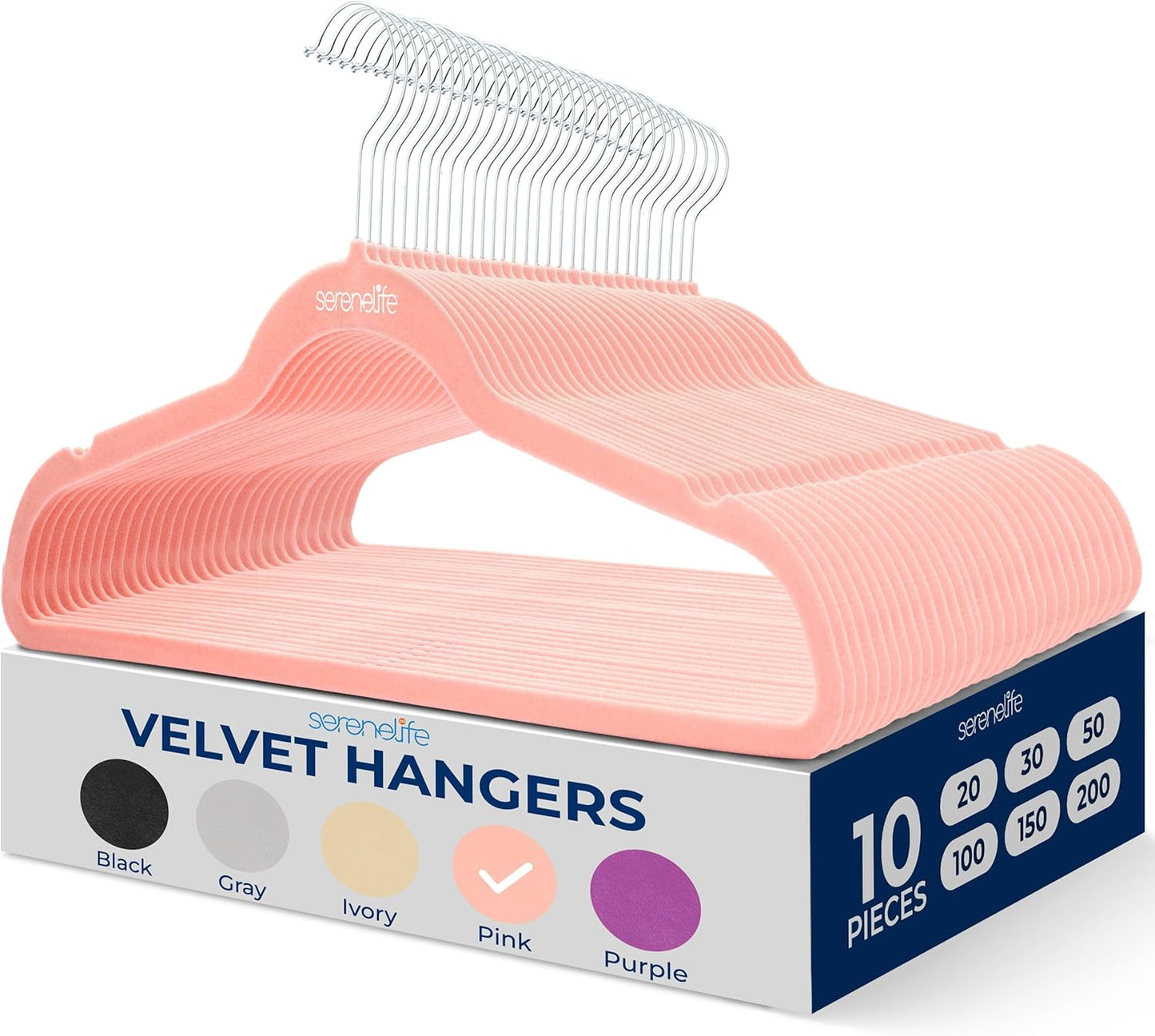 SereneLife Velvet Hangers 100 Pack Black – Slim Non-Slip Clothes Hangers with Chrome 360° Swivel Hook, Durable 10 lbs Capacity, Ultra-Thin Space Saving Hangers for Closet Organization