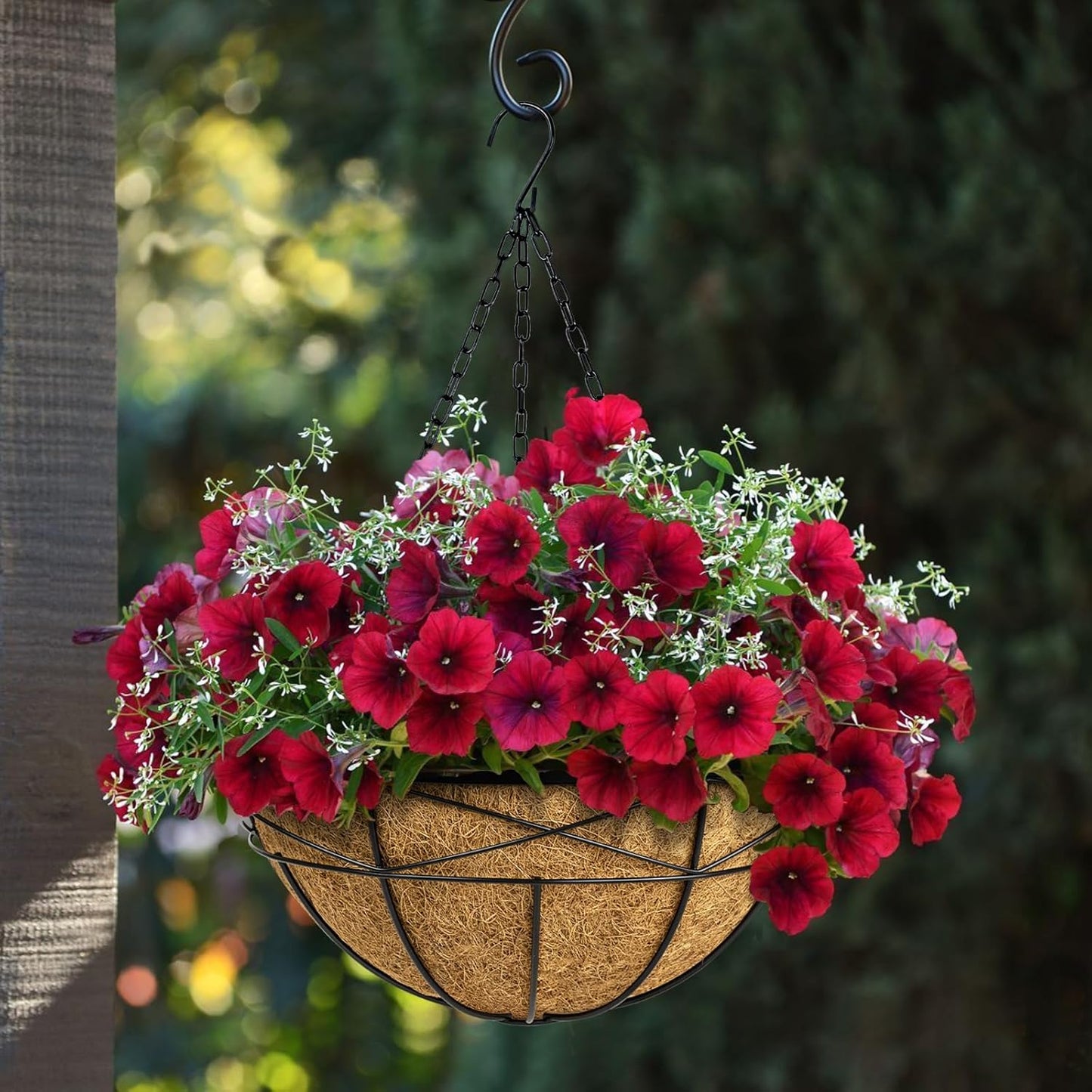 Hanging Planters for Outdoor Plants: 4 Pack 16" Hanging Baskets Flower Pots with Coco Liners & Plastic Saucer Extra Large Deep Hanging Plant Holder for Porch Balcony Garden Décor