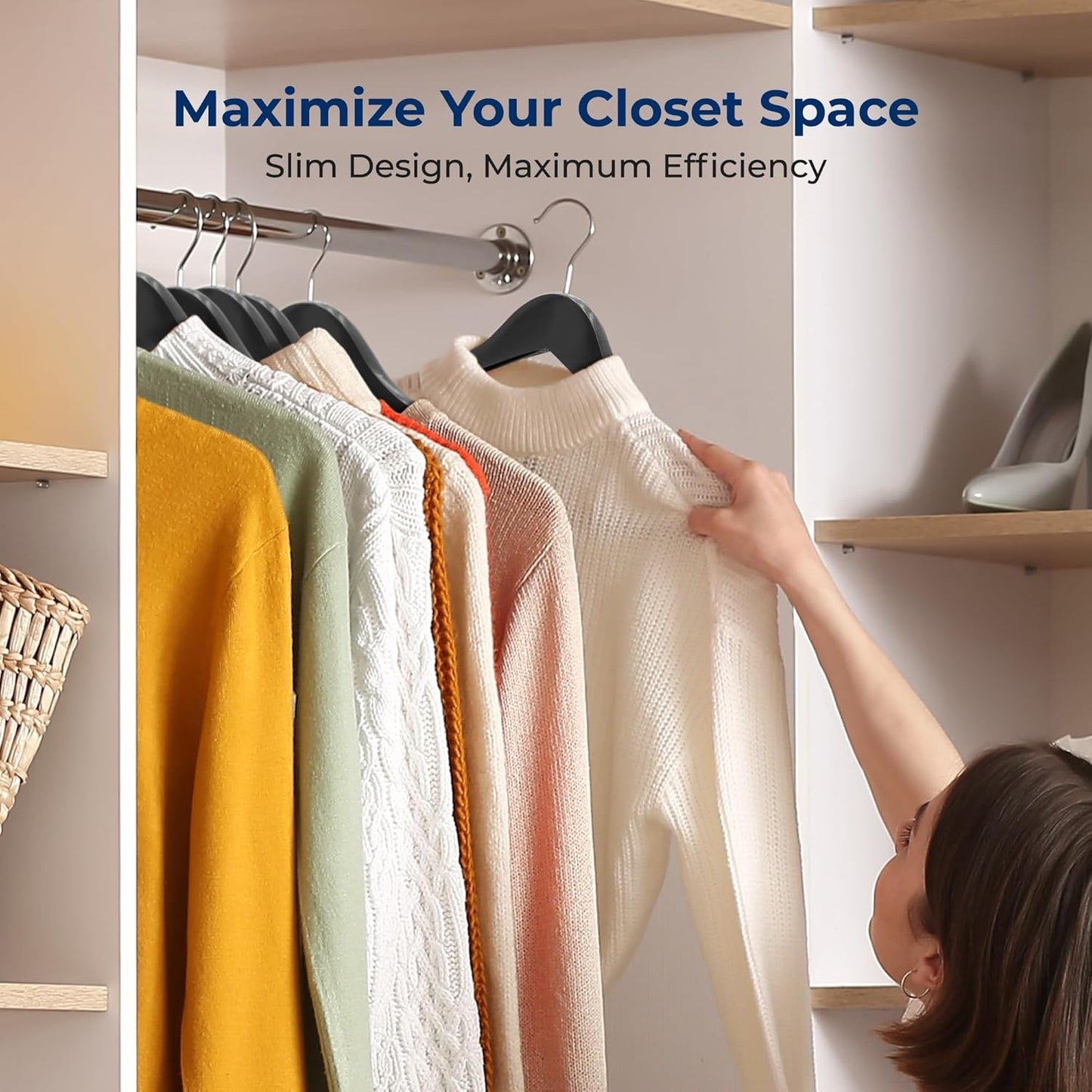 SereneLife 30 Pack Wooden Coat Hangers – Durable Suit Hangers with 360° Swivel Hook & Notches – Slim Design for Shirts, Jackets, Dresses, and More