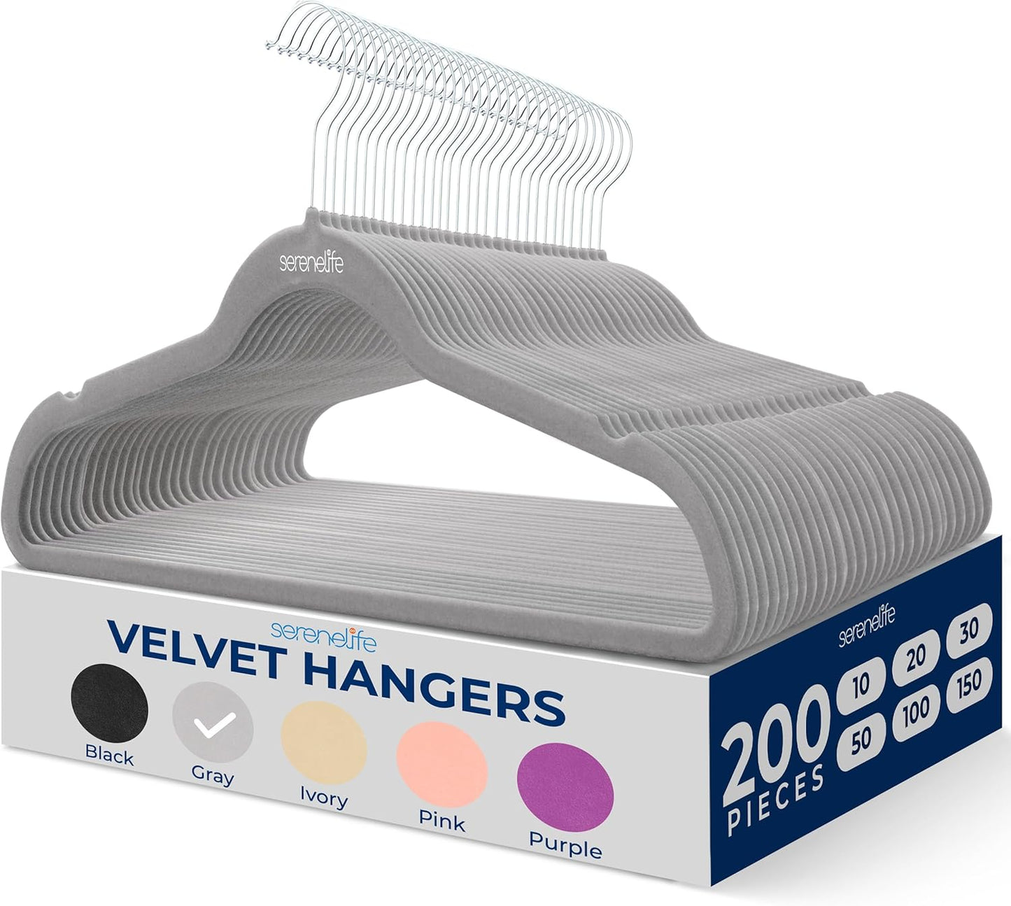 SereneLife Velvet Hangers 100 Pack Black – Slim Non-Slip Clothes Hangers with Chrome 360° Swivel Hook, Durable 10 lbs Capacity, Ultra-Thin Space Saving Hangers for Closet Organization