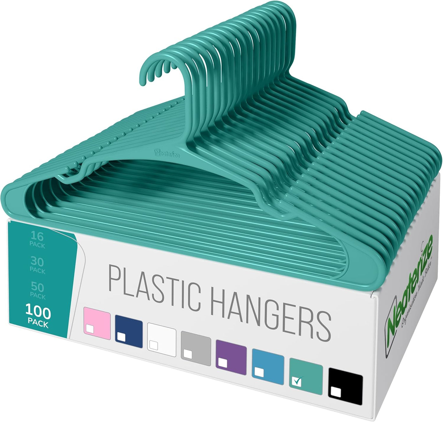NEATERIZE Clothes Hangers Plastic 100 Pack For Adults - Plastic Hangers, The Perfect Coat Hanger and Space Saving Clothes Hangers for Closet, Percheros Ganchos para Colgar Ropa Hangars - White Hangers