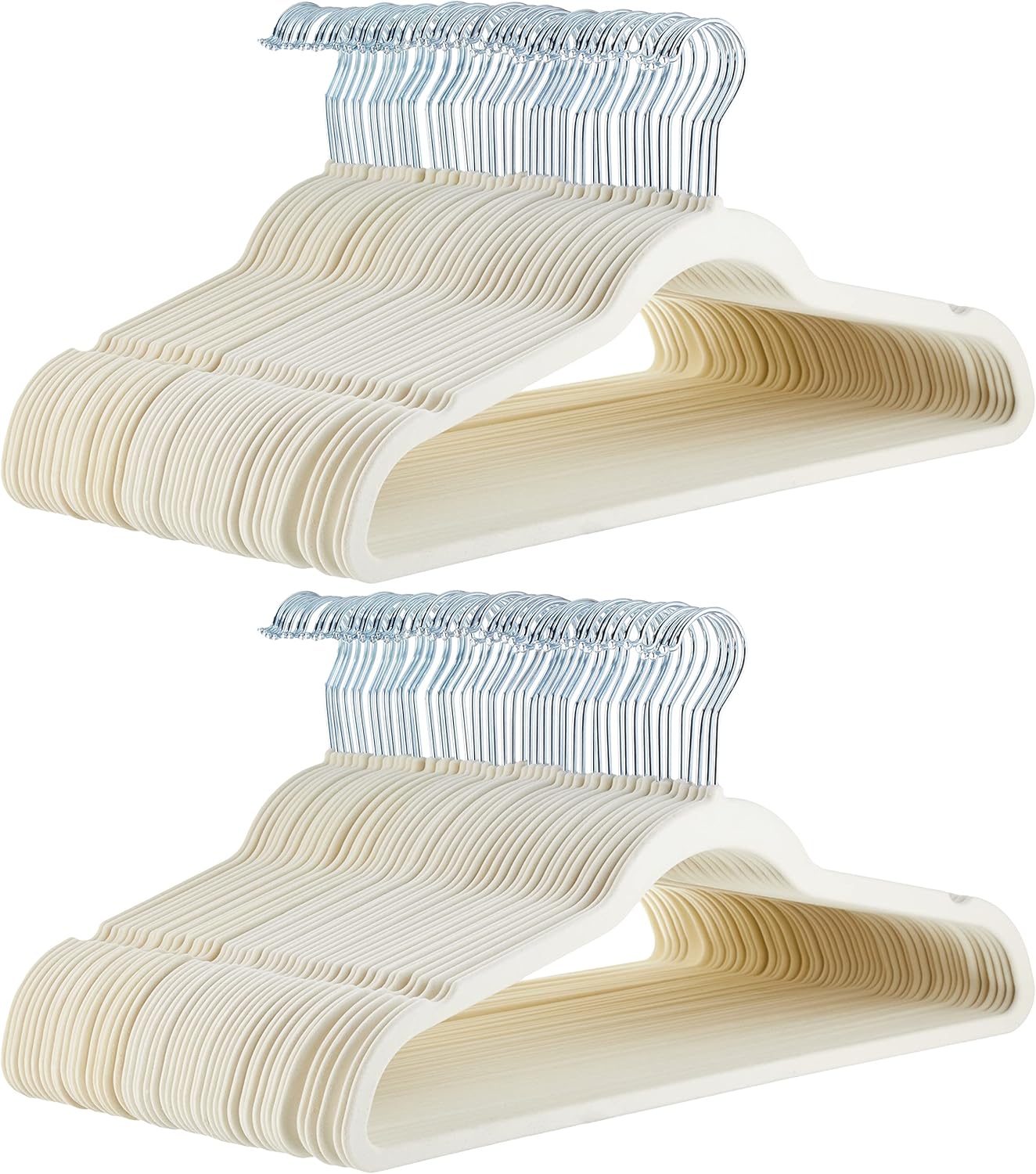 Amazon Basics Slim, Velvet, Non-Slip Suit Clothes Hangers, Ivory/Rose Gold - Pack of 100
