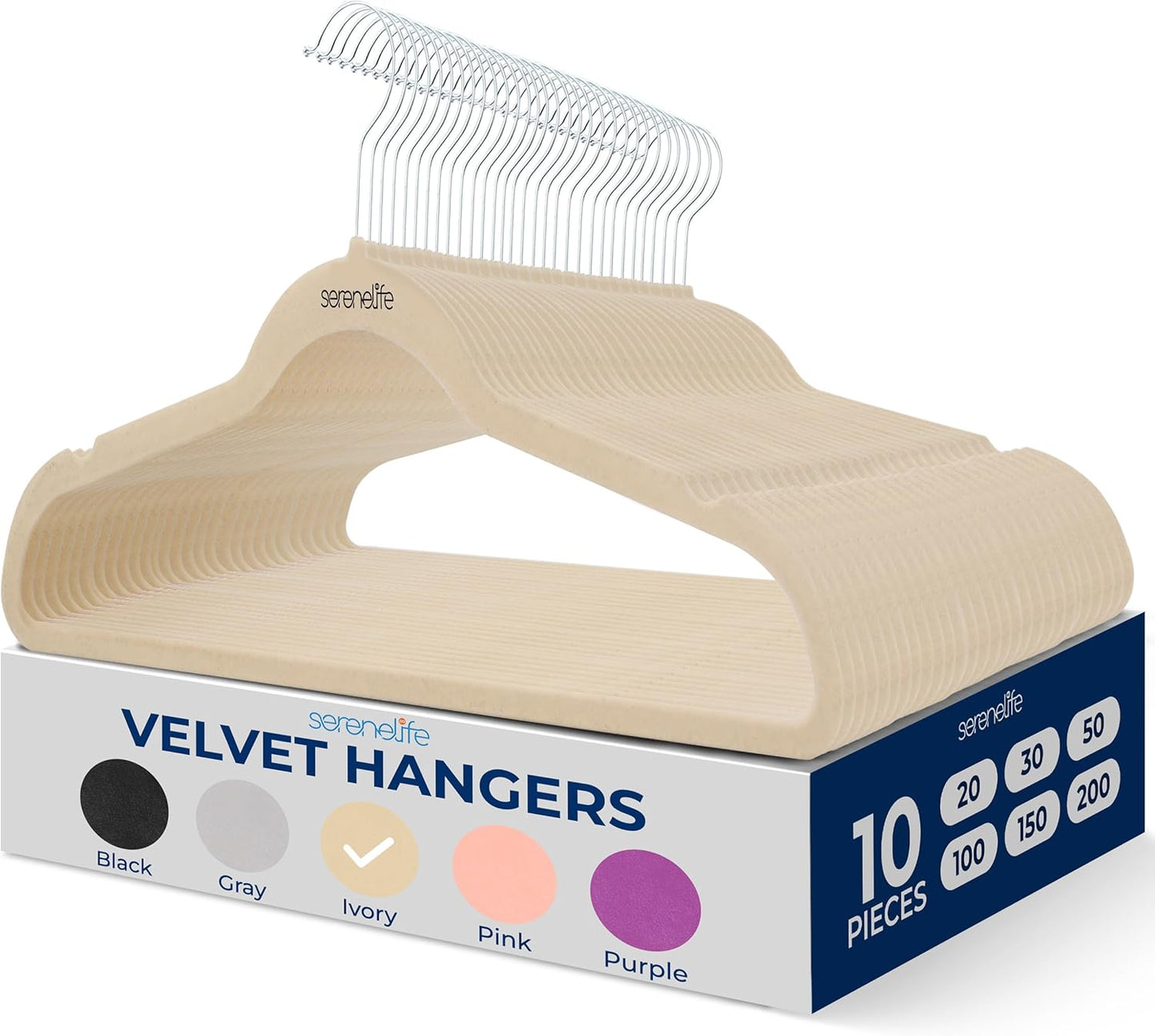 SereneLife Velvet Hangers 100 Pack Black – Slim Non-Slip Clothes Hangers with Chrome 360° Swivel Hook, Durable 10 lbs Capacity, Ultra-Thin Space Saving Hangers for Closet Organization