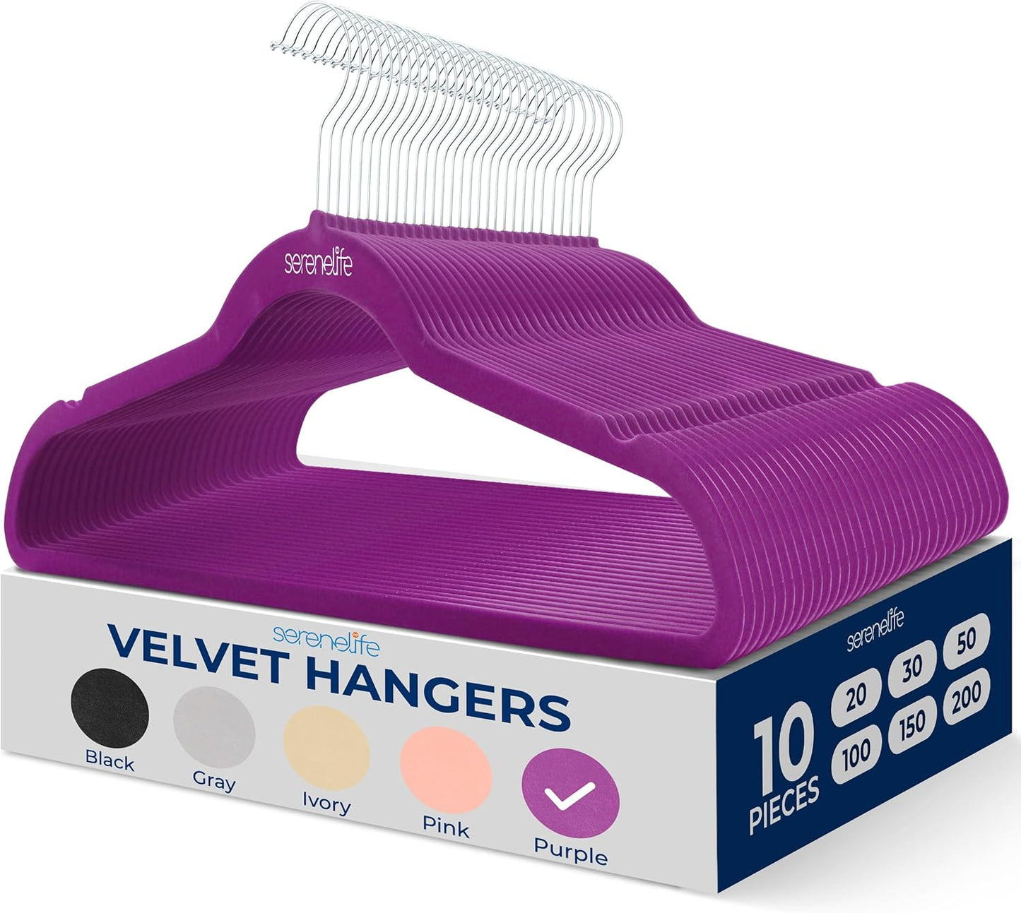 SereneLife Velvet Hangers 100 Pack Black – Slim Non-Slip Clothes Hangers with Chrome 360° Swivel Hook, Durable 10 lbs Capacity, Ultra-Thin Space Saving Hangers for Closet Organization