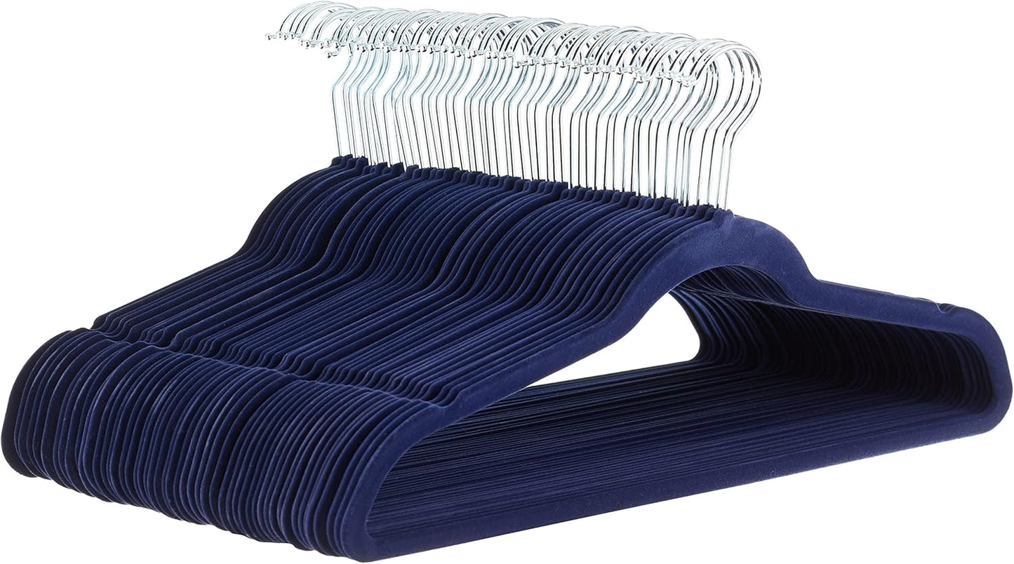 Amazon Basics Slim, Velvet, Non-Slip Suit Clothes Hangers, Ivory/Rose Gold - Pack of 100