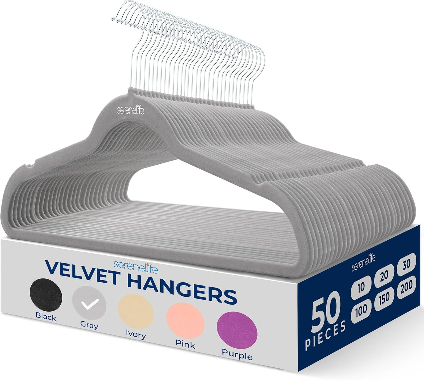 SereneLife Velvet Hangers 100 Pack Black – Slim Non-Slip Clothes Hangers with Chrome 360° Swivel Hook, Durable 10 lbs Capacity, Ultra-Thin Space Saving Hangers for Closet Organization