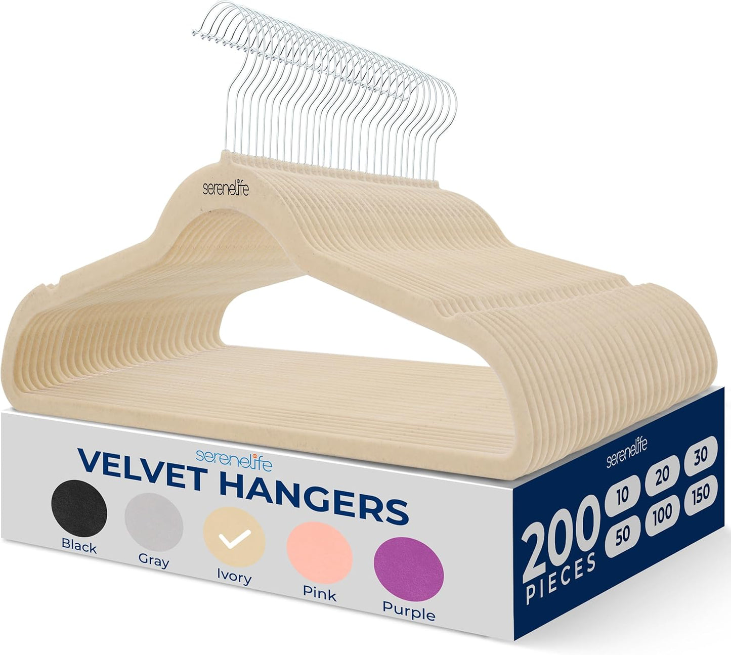 SereneLife Velvet Hangers 100 Pack Black – Slim Non-Slip Clothes Hangers with Chrome 360° Swivel Hook, Durable 10 lbs Capacity, Ultra-Thin Space Saving Hangers for Closet Organization
