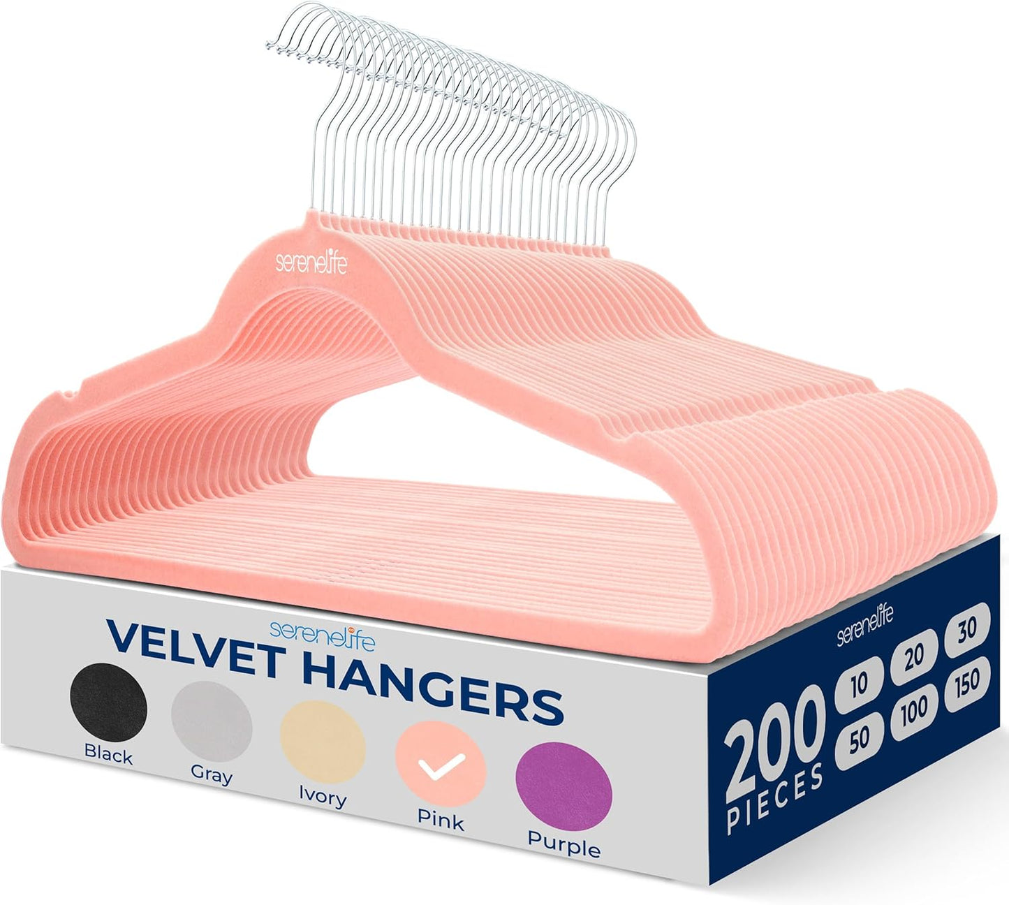 SereneLife Velvet Hangers 100 Pack Black – Slim Non-Slip Clothes Hangers with Chrome 360° Swivel Hook, Durable 10 lbs Capacity, Ultra-Thin Space Saving Hangers for Closet Organization