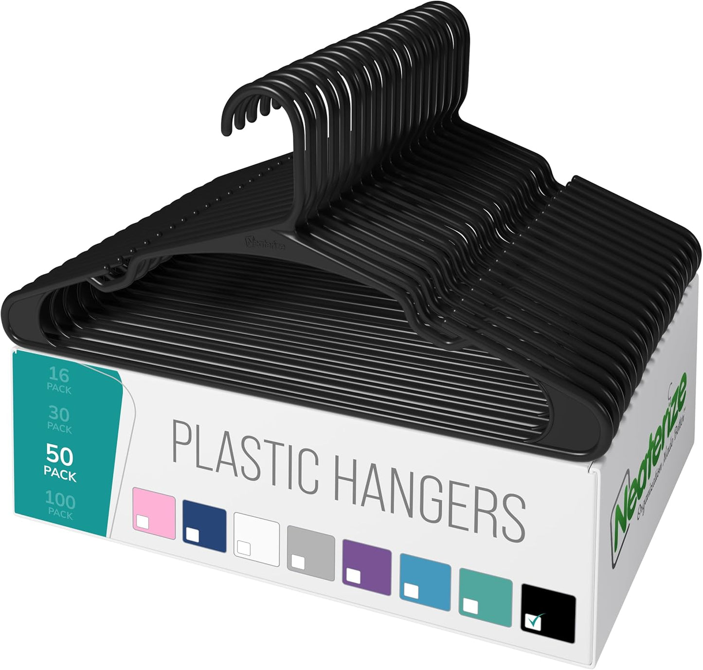 NEATERIZE Clothes Hangers Plastic 100 Pack For Adults - Plastic Hangers, The Perfect Coat Hanger and Space Saving Clothes Hangers for Closet, Percheros Ganchos para Colgar Ropa Hangars - White Hangers