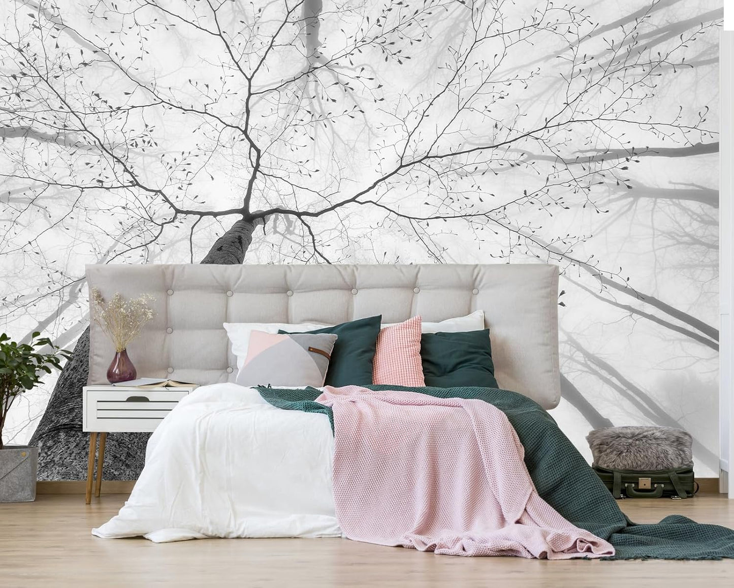 Vintage Beige Forest Woodland Mural Wallpaper for Bedroom Living Room (Not Peel n' Stick)