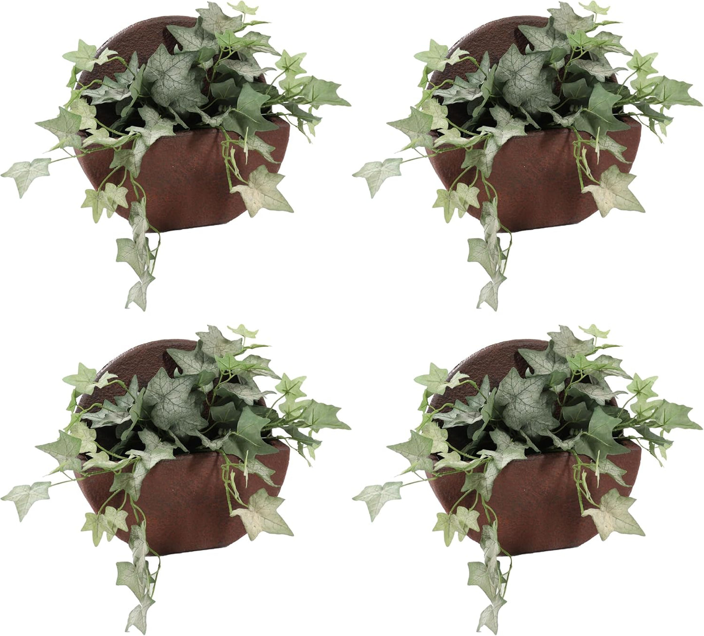 Sunnydaze 12" Round Wall Planter - Polyresin Wall-Hanging Flower Pot for Indoor or Outdoor - Dark Brown - Set of 4