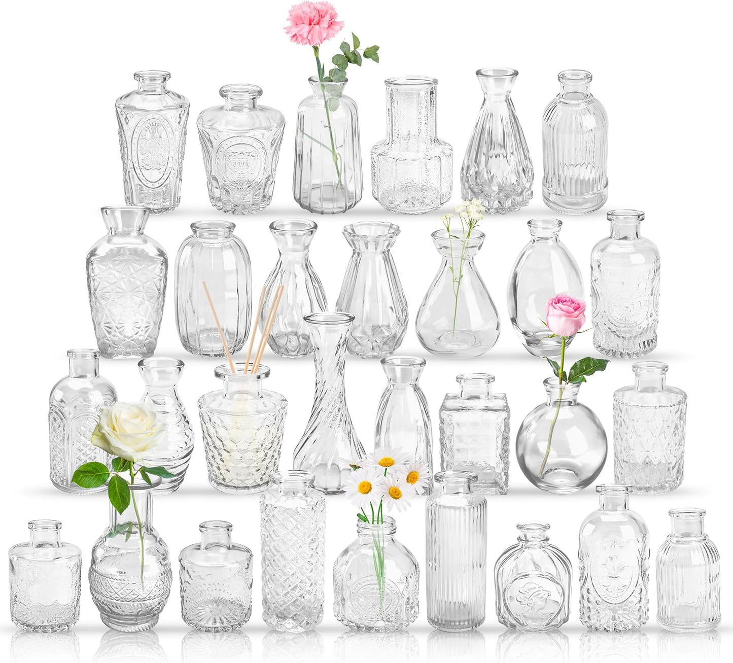Der Rose Glass Bud Vases Set of 12, Small Bud Vases for Flowers, Rustic Wedding Centerpieces and Home Decor