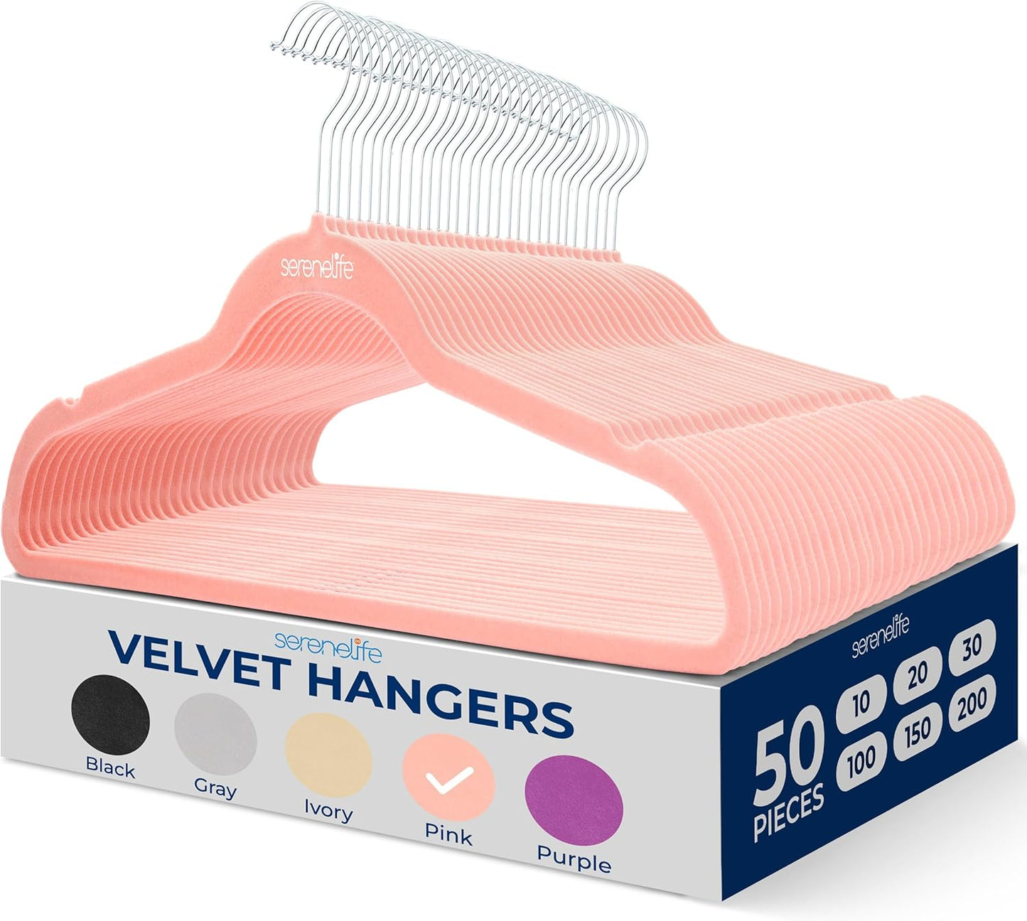 SereneLife Velvet Hangers 100 Pack Black – Slim Non-Slip Clothes Hangers with Chrome 360° Swivel Hook, Durable 10 lbs Capacity, Ultra-Thin Space Saving Hangers for Closet Organization