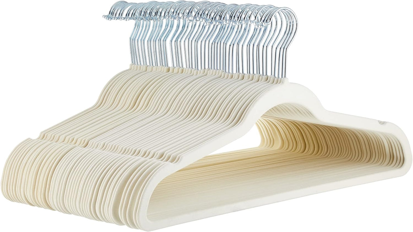 Amazon Basics Slim, Velvet, Non-Slip Suit Clothes Hangers, Ivory/Rose Gold - Pack of 100