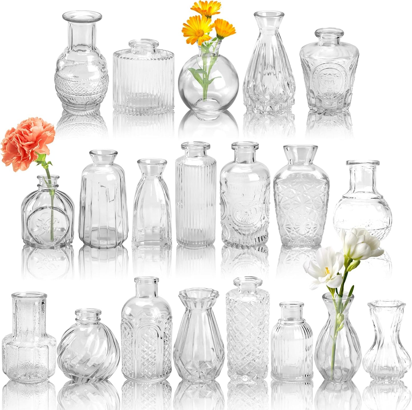 Der Rose Glass Bud Vases Set of 12, Small Bud Vases for Flowers, Rustic Wedding Centerpieces and Home Decor