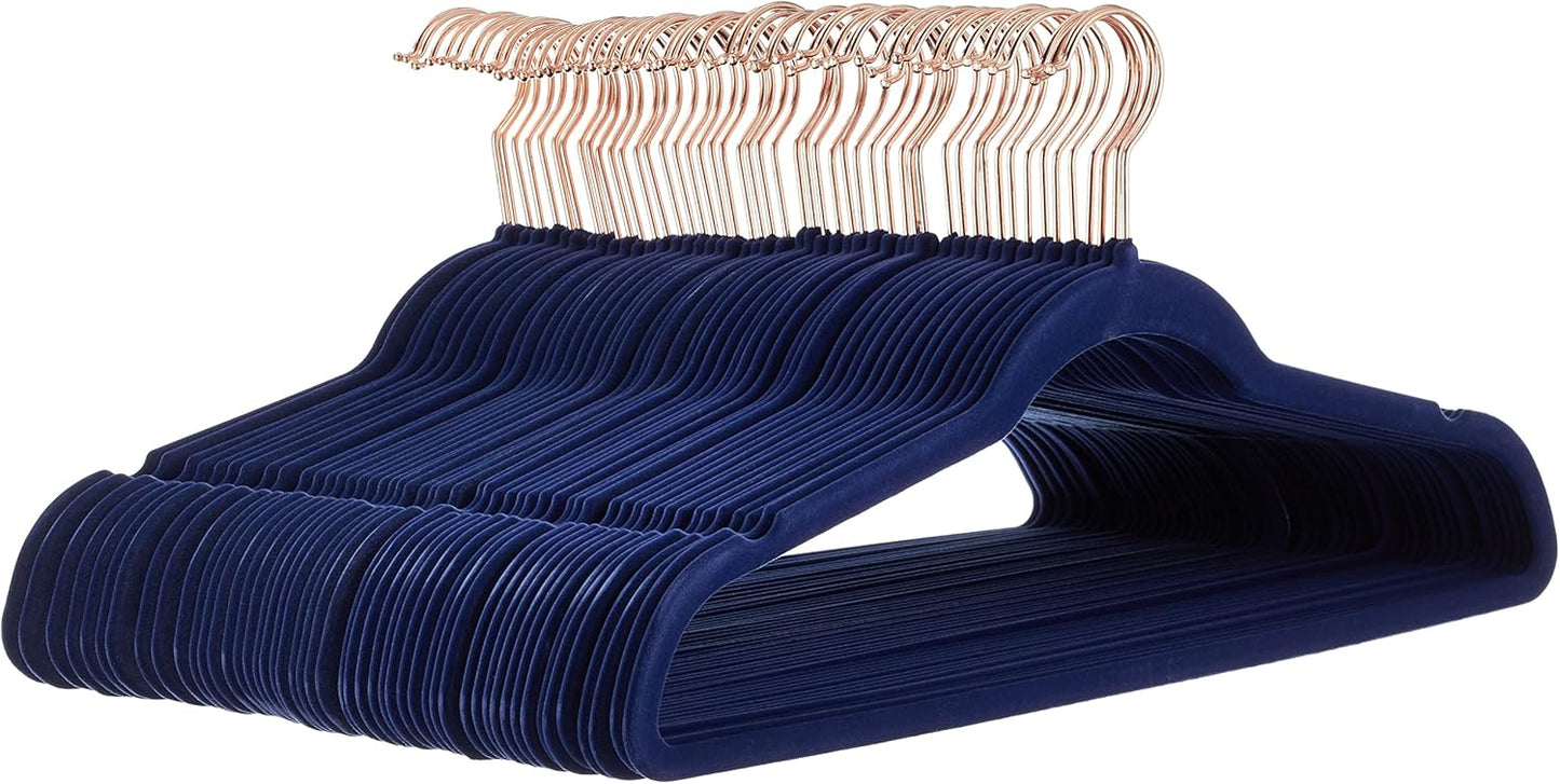 Amazon Basics Slim, Velvet, Non-Slip Suit Clothes Hangers, Ivory/Rose Gold - Pack of 100