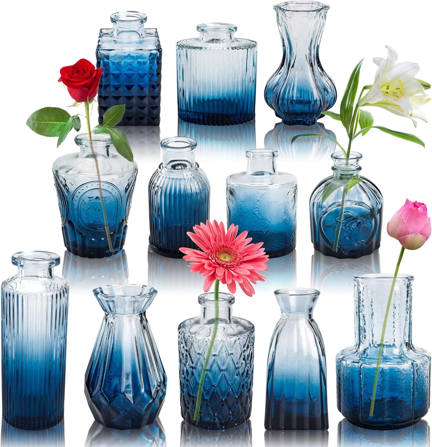Der Rose Glass Bud Vases Set of 12, Small Bud Vases for Flowers, Rustic Wedding Centerpieces and Home Decor