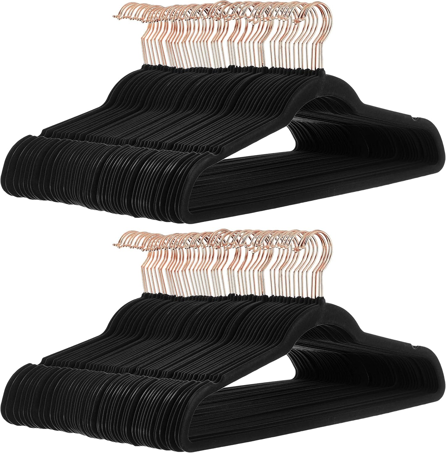 Amazon Basics Slim, Velvet, Non-Slip Suit Clothes Hangers, Ivory/Rose Gold - Pack of 100