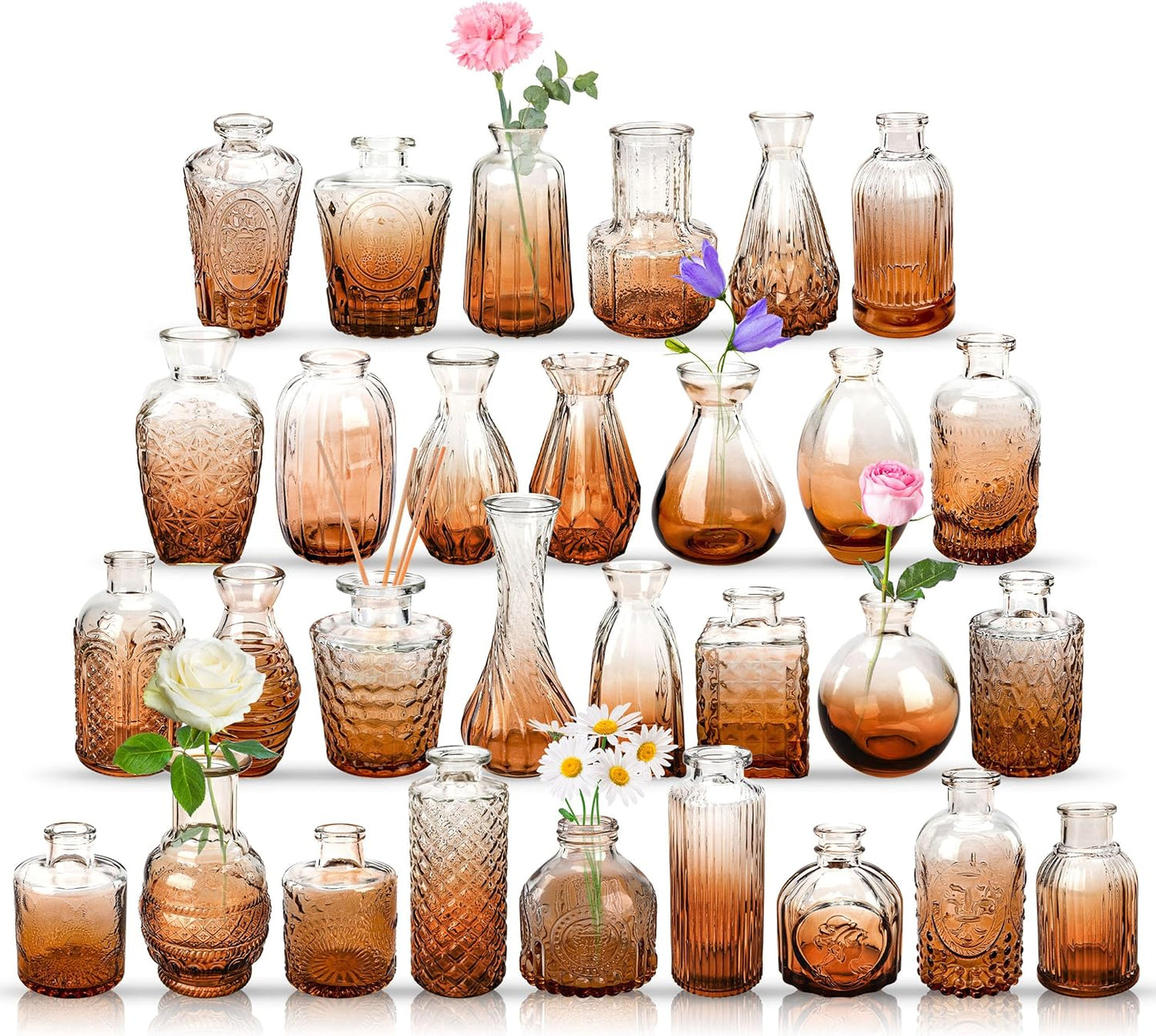 Der Rose Glass Bud Vases Set of 12, Small Bud Vases for Flowers, Rustic Wedding Centerpieces and Home Decor