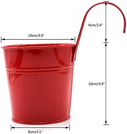 KINGLAKE Flower Pots,10 Pcs Metal Iron Hanging Flower Plant Pots Balcony Garden Plant Planter Baskets Fence Bucket Pot 4'' Flower Holders with Detachable Hook