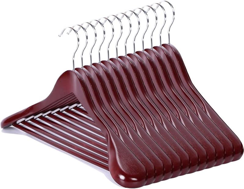20 Pack Wooden Hangers with Clips High-Grade Wooden Suit Hangers Skirt Hangers with Clips S Wood Hanger with Durable Metal Clips for Blouse, Dress, Coat, Jacket (Natural,20)