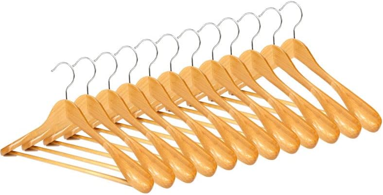 20 Pack Wooden Hangers with Clips High-Grade Wooden Suit Hangers Skirt Hangers with Clips S Wood Hanger with Durable Metal Clips for Blouse, Dress, Coat, Jacket (Natural,20)