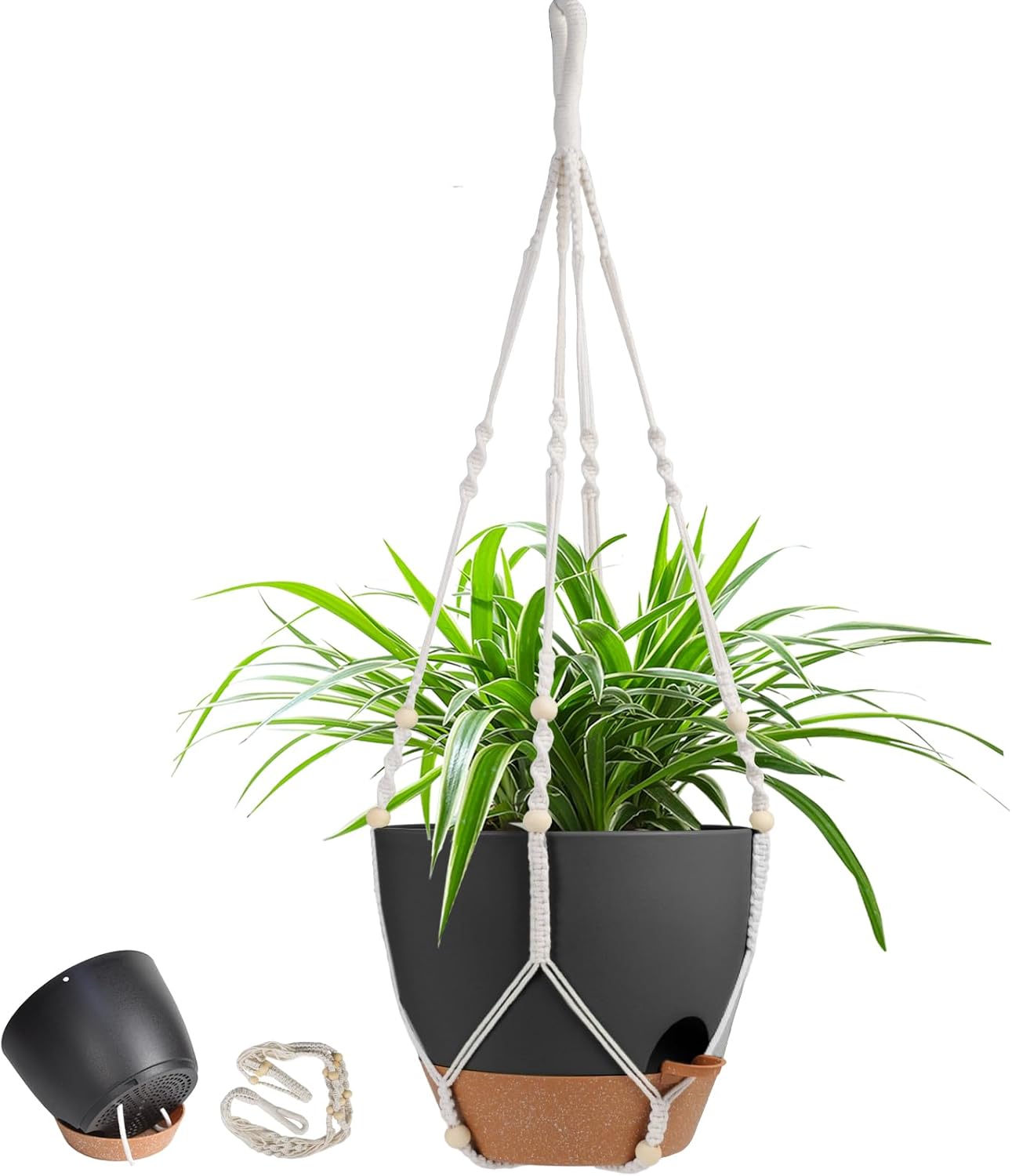 Hanging Planters for Indoor Outdoor Plants, 2 Pack Self Watering Hanging Pot with Drainage Holes & Removable Tray (White, 8'')