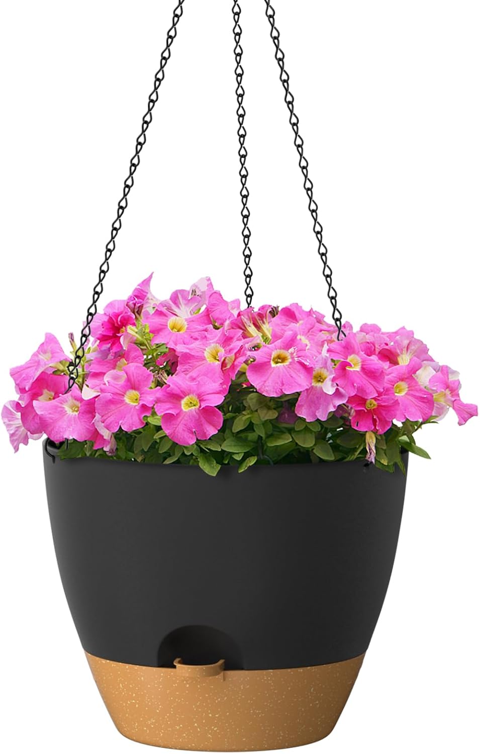ZMTECH 8 Inch Hanging Planters for Indoor Outdoor Plants, 2 Pack Self Watering Hanging Plant Pots with Drainage Holes and Removable Saucer, Plastic Flower Hanging Pots with Watering Lip (Black)