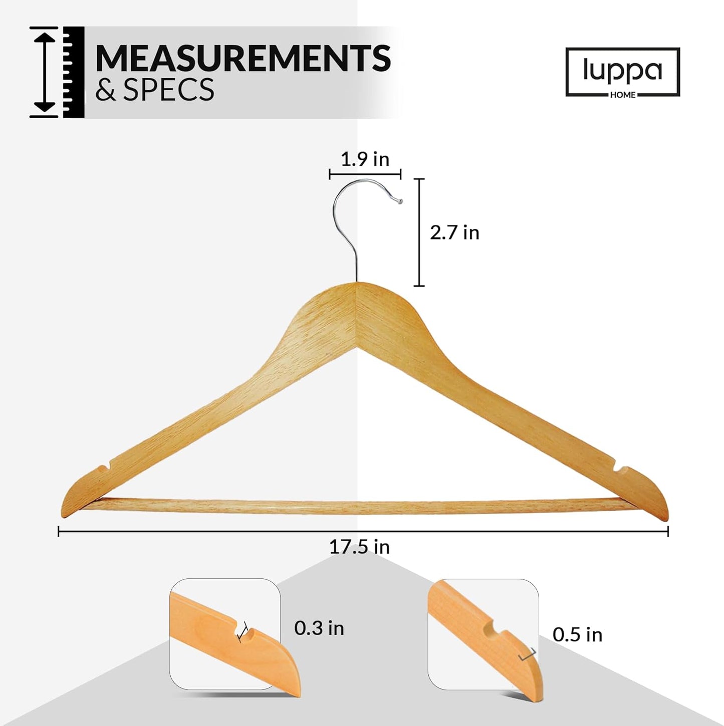 Wooden Hangers 30 Pack - Natural Top Notch Durable & Slim Coat Hanger - Suit Hangers with 360-Degree Rotatable Hook - Wood Hangers with Shoulder Grooves